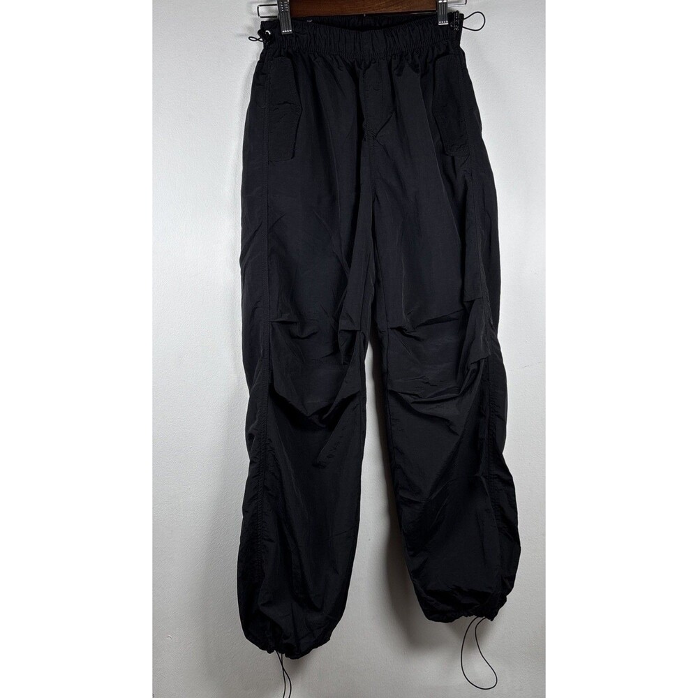 Love Tree Black Parachute Cargo Pants Womens S Y2K Gorpcore 100% Nylon Utility - Picture 3 of 16